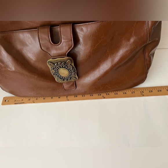 AnaFirenze Brown Tote Bag SyntheticLeather BuckleAccent Zip/Snap ClosureFLAWED - Picture 2 of 16